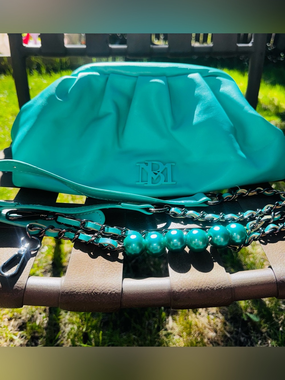 Badgley Mischka wrapped frame teal crossbody or clutch bag- good condition